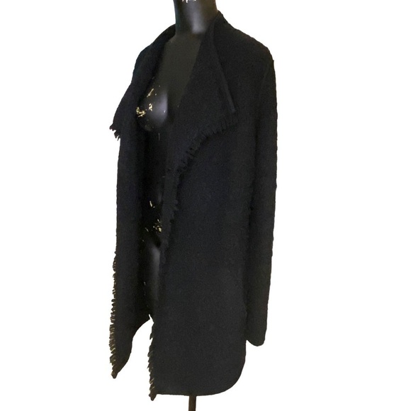 VINCE Wool Marl Knit Open Front Sweater in Black - Picture 5 of 7